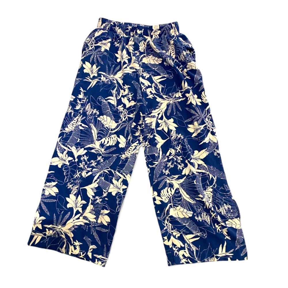 Panama Jack Wide Leg Pants Womens Size Medium Blue Tropical Coastal Resort Linen